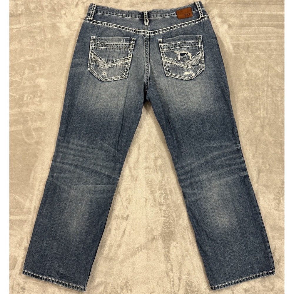 BKE Seth Mens Loose Straight Leg Jeans 36R Blue Med Wash Relaxed Fade Whiskered